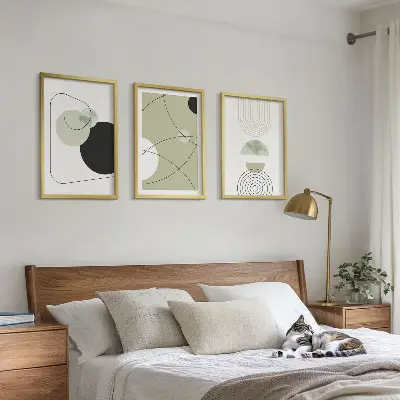Set of 3 framed wall art pieces abstract shapes and colors