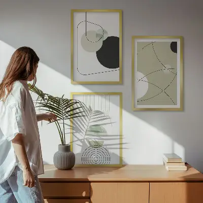 Set of 3 framed wall art pieces abstract shapes and colors