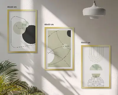 Set of 3 framed wall art pieces abstract shapes and colors
