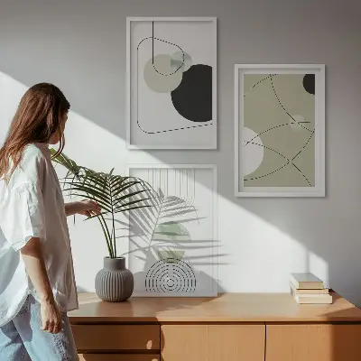 Set of 3 framed wall art pieces Abstract shapes colors