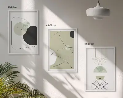 Set of 3 framed wall art pieces abstract shapes and colors