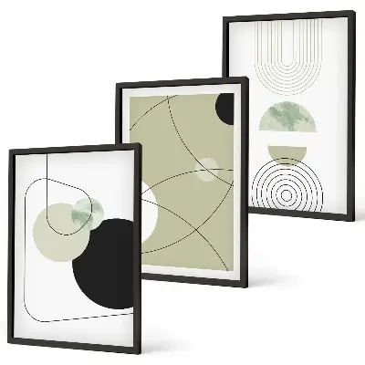 Set of 3 framed wall art pieces Abstract shapes colors