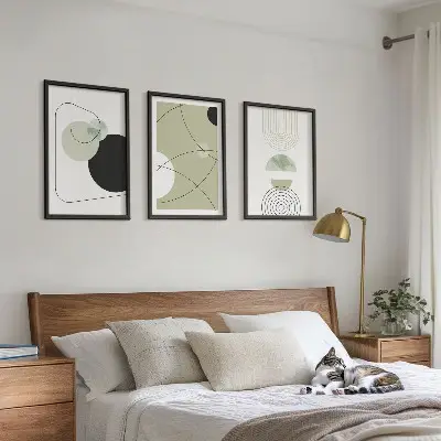 Set of 3 framed wall art pieces abstract shapes and colors