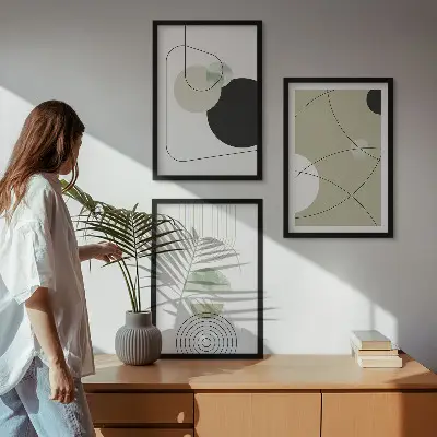 Set of 3 framed wall art pieces Abstract shapes colors