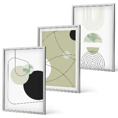 Set of 3 framed wall art pieces abstract shapes and colors