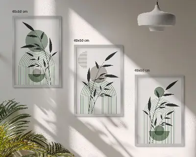 Boho plant compositions wall art set three-piece collection
