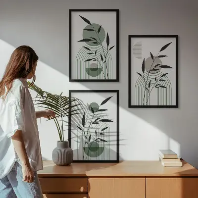 Boho plant compositions wall art set three-piece collection