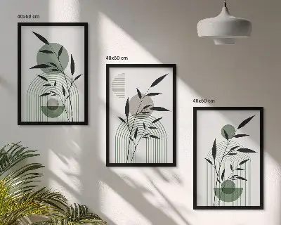 Boho plant compositions wall art set three-piece collection