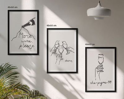 Set of 3 framed wall art pieces Champagne Wine line-art