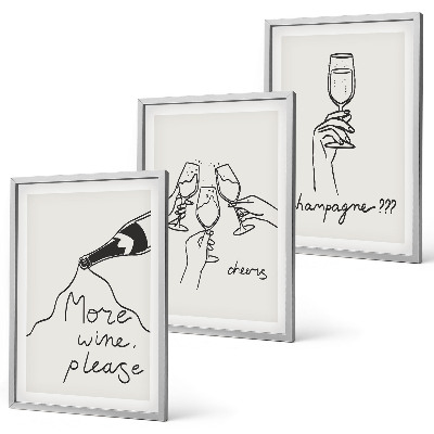 Set of 3 framed wall art pieces Champagne Wine line-art