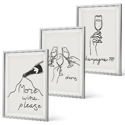 Champagne Wine Line Art Wall Decor set of 3 framed pieces
