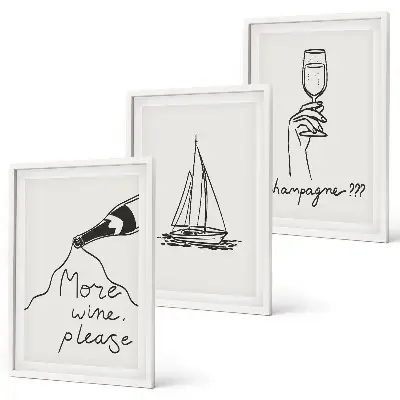 Three-piece sailboat wine glass line art wall decor three-piece wall art set