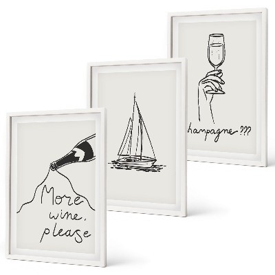 Three-piece wall art piece Wine sailboat glass line-art