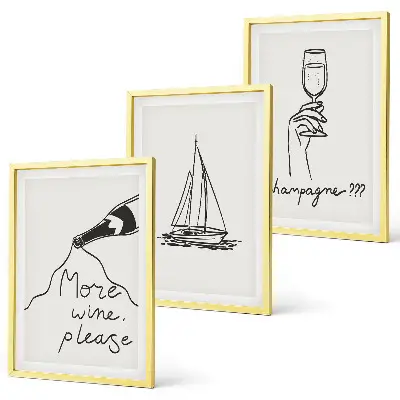 Three-piece sailboat wine glass line art wall decor three-piece wall art set
