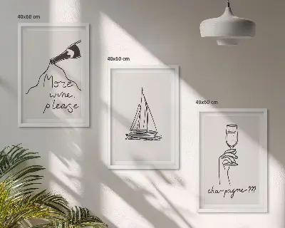 Three-piece sailboat wine glass line art wall decor three-piece wall art set