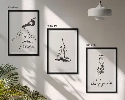 Three-piece sailboat wine glass line art wall decor three-piece wall art set