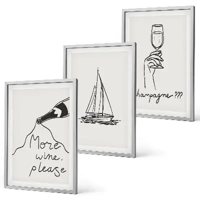 Three-piece sailboat wine glass line art wall decor three-piece wall art set