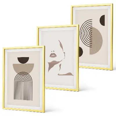 Set of 3 framed wall art pieces Abstract forms and face