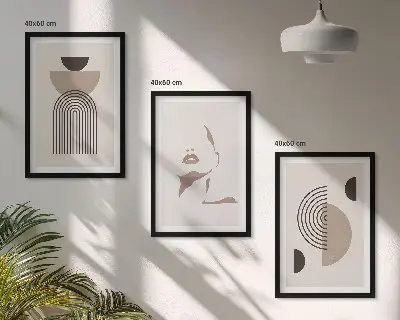 Set of 3 framed wall art pieces Abstract forms and face