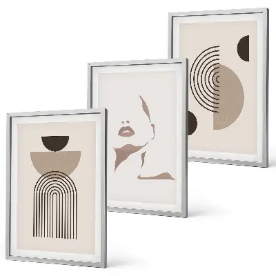 Set of 3 framed wall art pieces Abstract forms and face