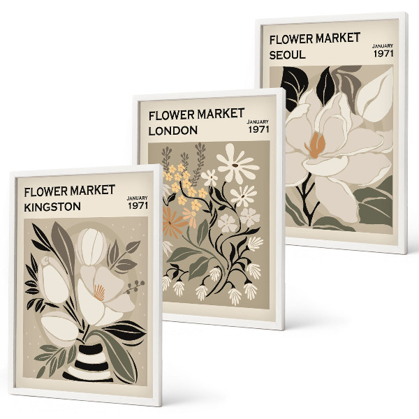 Wall art set Retro Flowers from Cities Around the World