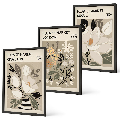 Wall art set Retro Flowers from Cities Around the World
