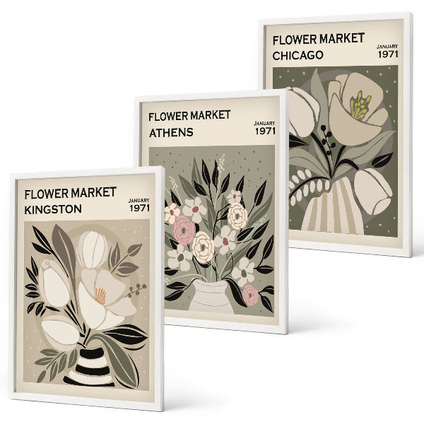 Three-piece wall art piece Retro floral arrangements