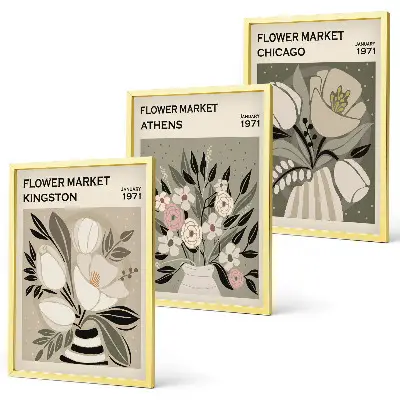 Retro floral arrangements three-piece wall art set 