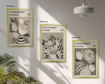 Retro floral arrangements three-piece wall art set 