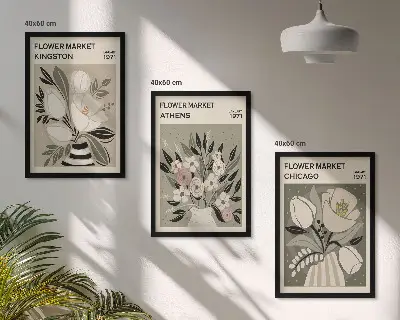 Retro floral arrangements three-piece wall art set 