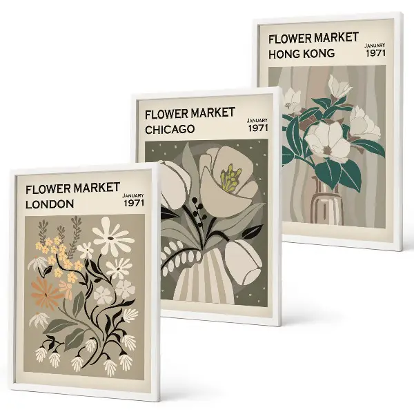 Flower Fairs London Chicago Hong Kong set of 3 framed wall art pieces