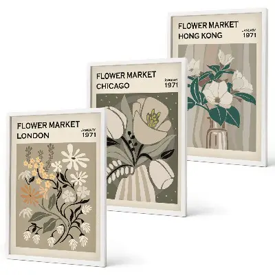 Flower Fairs London Chicago Hong Kong set of 3 framed wall art pieces