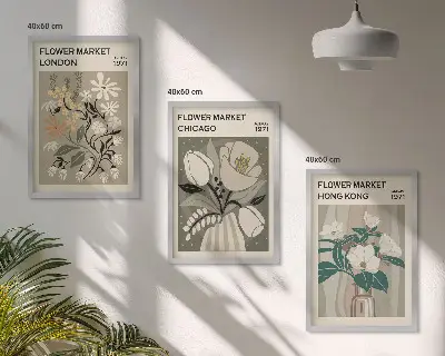 Flower Fairs London Chicago Hong Kong set of 3 framed wall art pieces