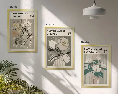 Flower Fairs London Chicago Hong Kong set of 3 framed wall art pieces