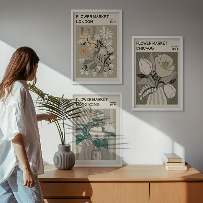 Set of 3 framed wall art pieces Flower Fairs London Chicago Hong Kong