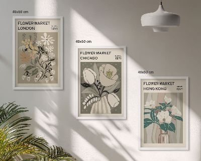 Set of 3 framed wall art pieces Flower Fairs London Chicago Hong Kong