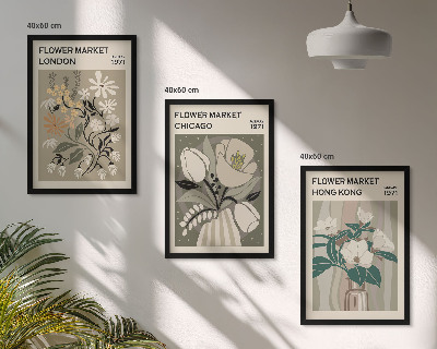 Set of 3 framed wall art pieces Flower Fairs London Chicago Hong Kong