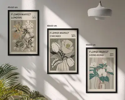 Flower Fairs London Chicago Hong Kong set of 3 framed wall art pieces