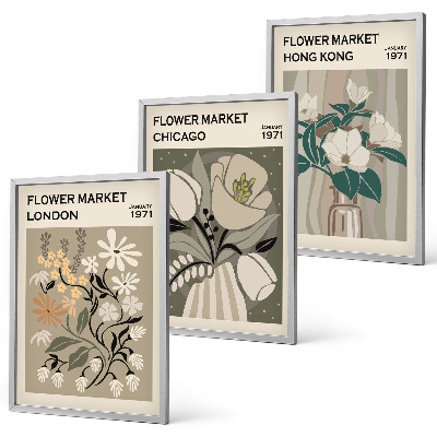 Set of 3 framed wall art pieces Flower Fairs London Chicago Hong Kong