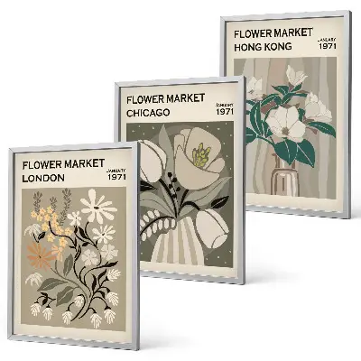 Flower Fairs London Chicago Hong Kong set of 3 framed wall art pieces