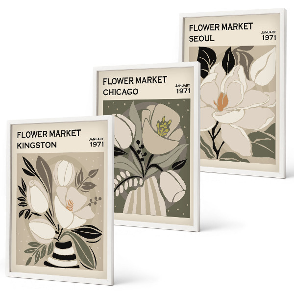Wall art set Flowers Kingston Seoul Chicago retro