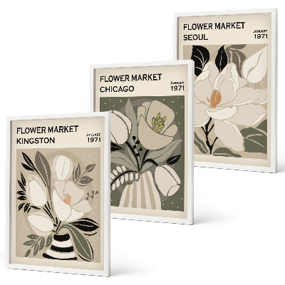 Wall art set Flowers Kingston Seoul Chicago retro