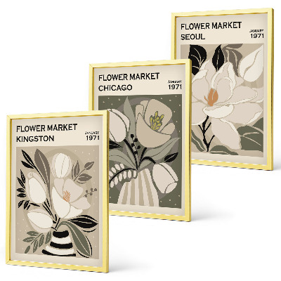 Wall art set Flowers Kingston Seoul Chicago retro