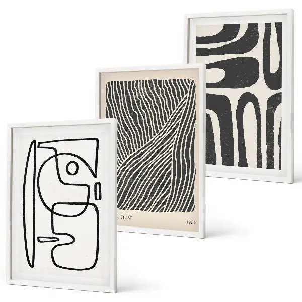 Three-piece wall art piece Abstract patterns lines textures