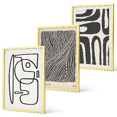 Three-piece wall art set with abstract patterns, lines, and textures