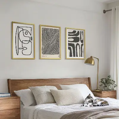 Three-piece wall art set with abstract patterns, lines, and textures