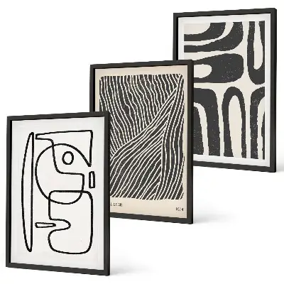 Three-piece wall art set with abstract patterns, lines, and textures
