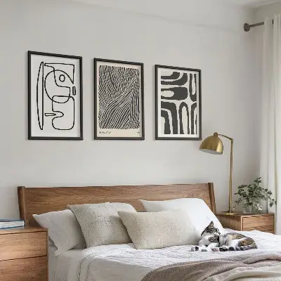 Three-piece wall art set with abstract patterns, lines, and textures