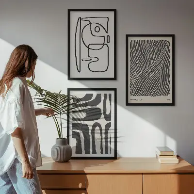 Three-piece wall art set with abstract patterns, lines, and textures