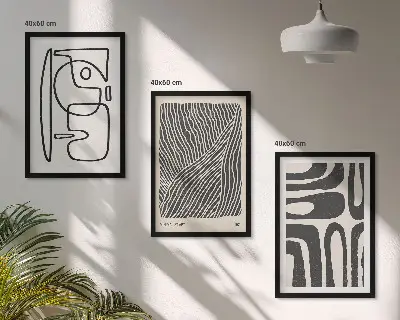 Three-piece wall art set with abstract patterns, lines, and textures